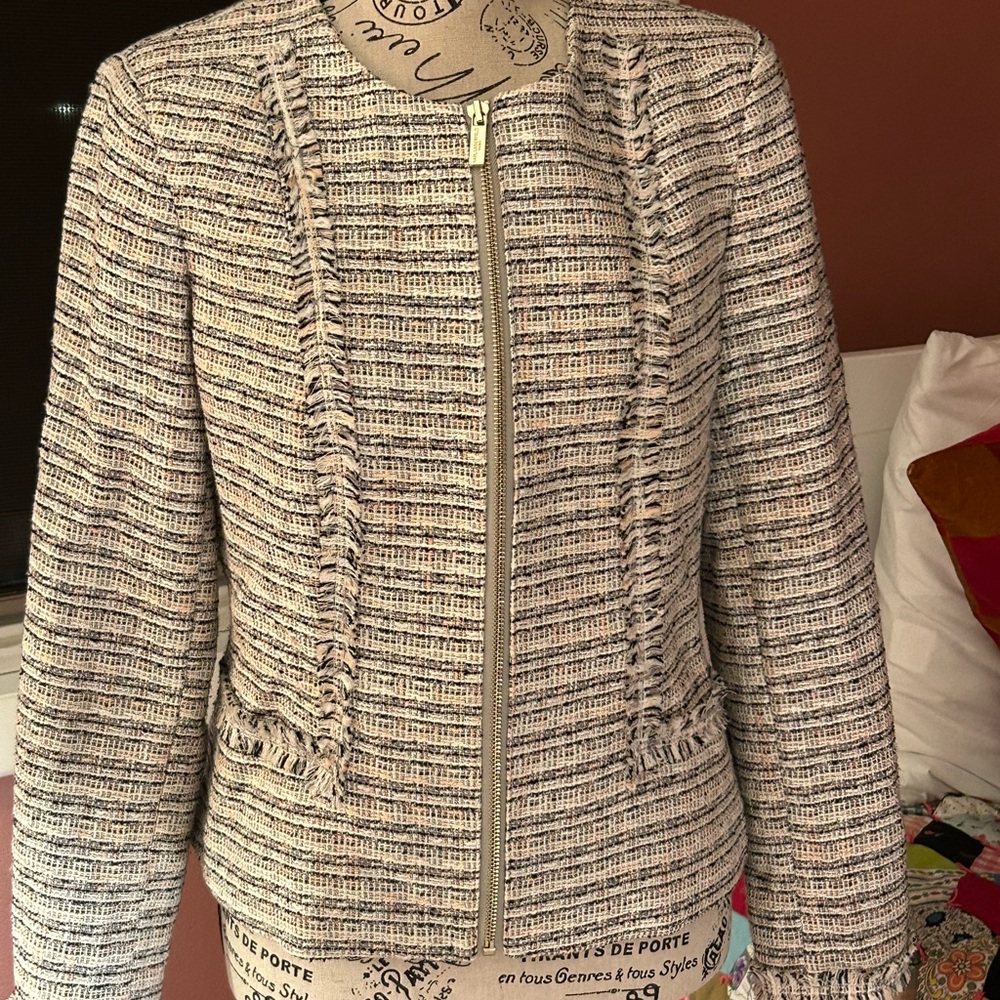 Karl Lagerfeld Women's Tweed Blazer - Cream and Black (not wool)
